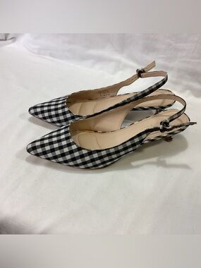 Kelly & Katie Black and White Gingham Pointed Slingback Heels SZ 8 EUC